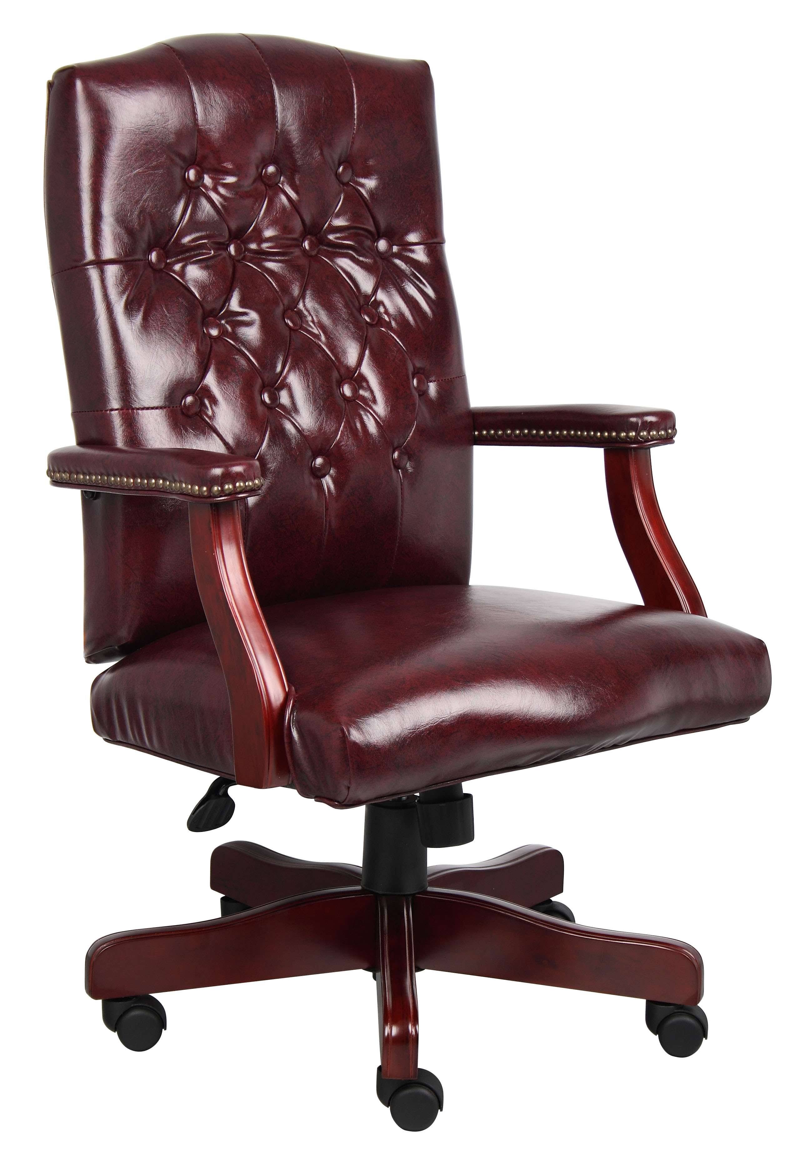 Boss Widmore Traditional Tufted Vinyl Executive Chair, Mahogany