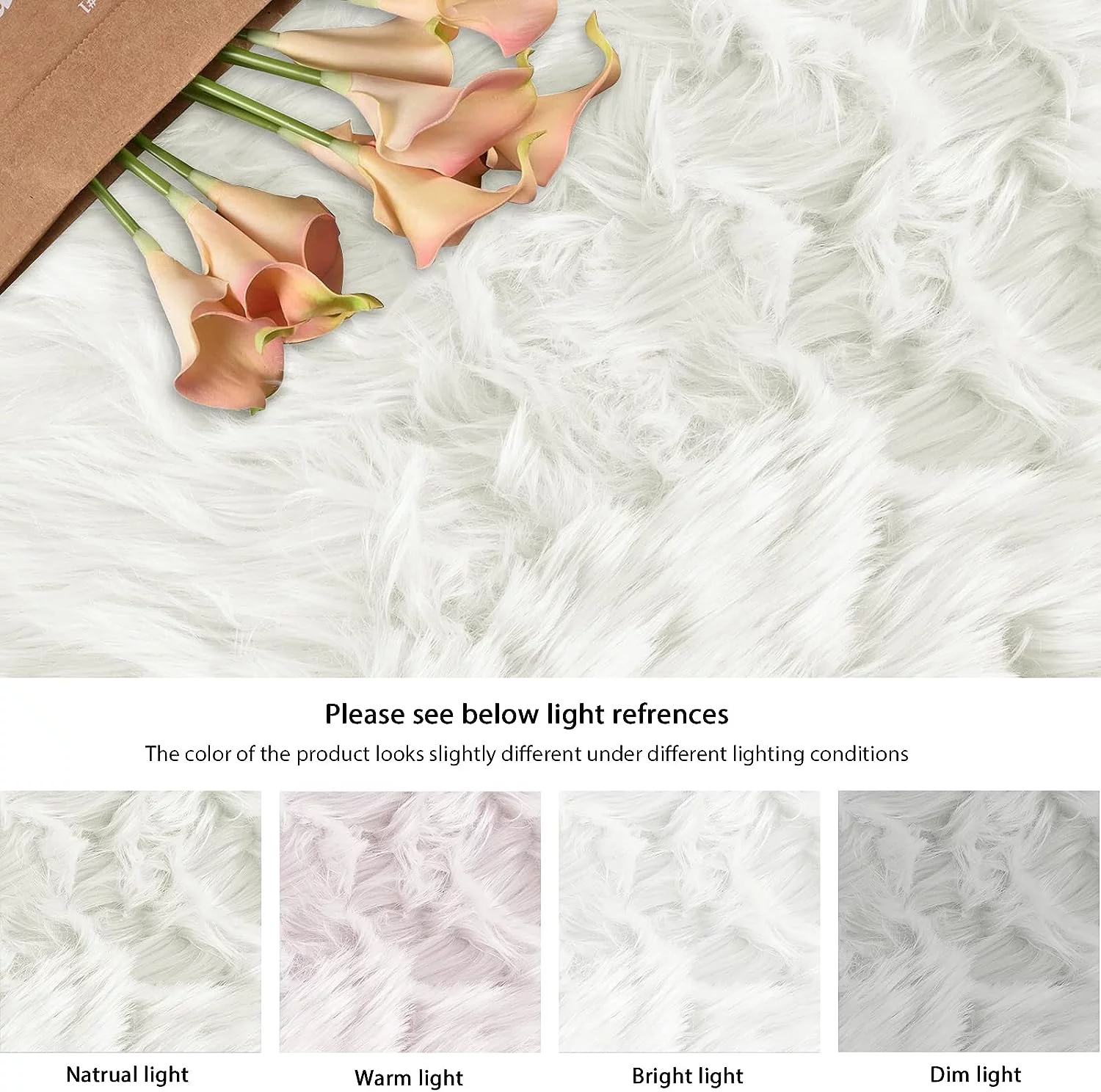 Sanmadrola Faux Sheepskin Area Rugs Fluffy Shaggy Rug Ultra Soft Faux Fur Carpets Rug Fluffy Washable Rug for Bedroom, Nursery Room,Luxury Living Room Decor White 4x6 Ft