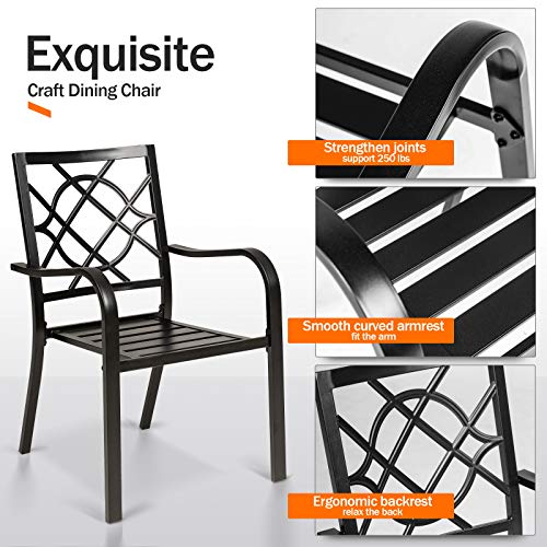 SUNCROWN 5-Piece Outdoor Wrought Iron Chairs and Table Patio Dining Furniture Set - 4 Stackable Metal Chairs, 1 Steel Slat Bistro Table for Garden Backyard Deck
