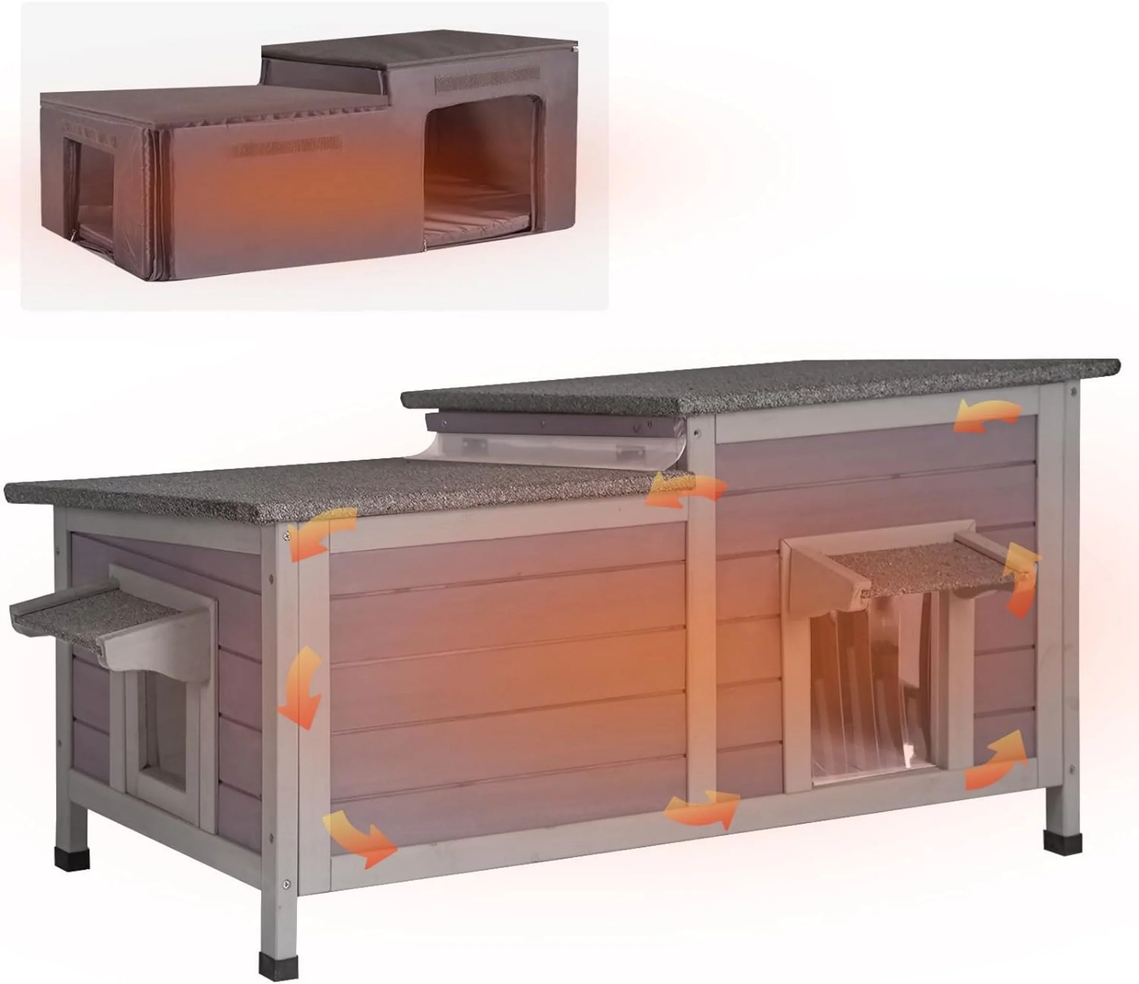 Morgete Insulated Cat House Outdoor Feral Shelter Weatherproof Cat Condo for Winter, Insulated Liner
