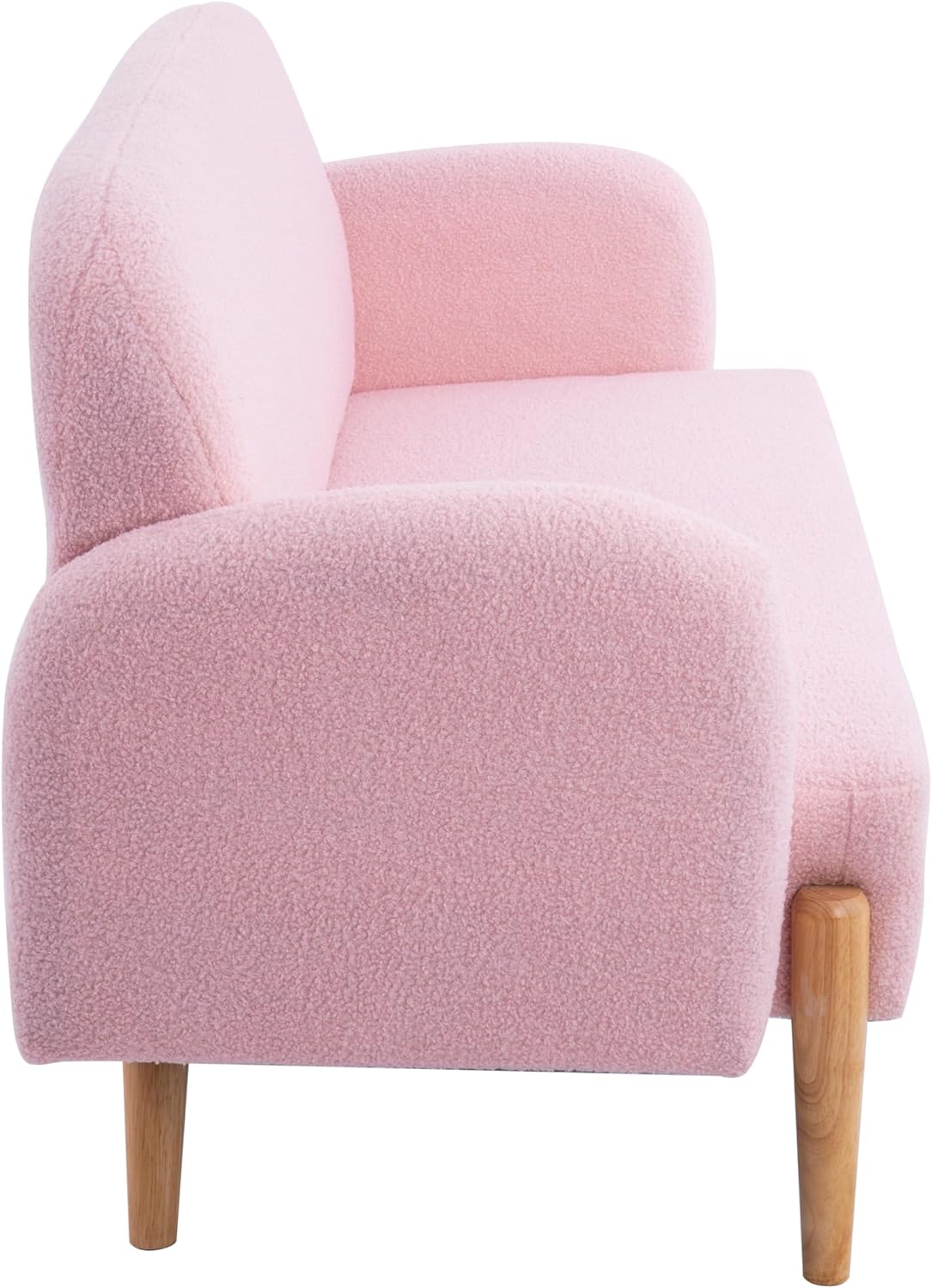 59" Sofa Loveseat with 3 Lumbar Pillows, Mid Century Modern Teddy Fabric Velvet Mini Couch for Living Room, Accent Sofa&Couches with Wood Leg Feet for Home Offices Bedroom, Pink