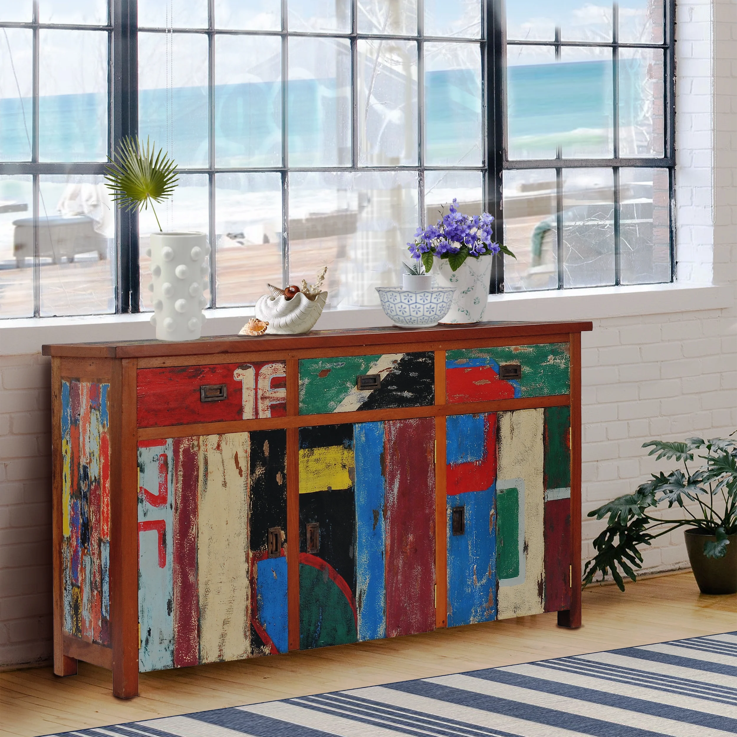 Marina del Rey Buffet with 3 Doors and 3 Drawers Made from Recycled Boats
