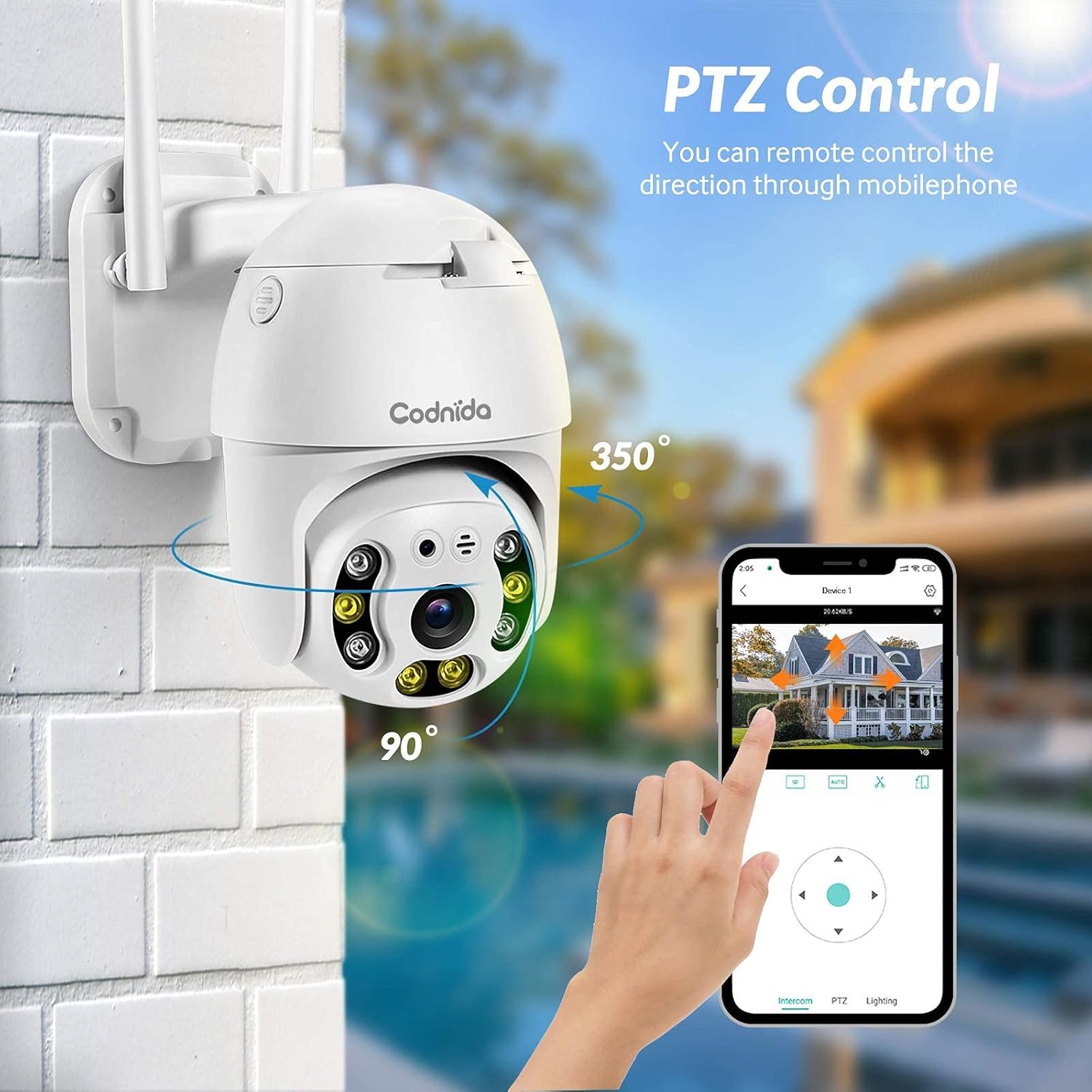 Security Camera Outdoor, Codnida Pan Tilt Wireless WiFi Security Camera 360&deg; View, 1080P PTZ Dome Home Surveillance Camera with Motion Detection, 2-Way Audio, Color Night Vision, Weatherproof