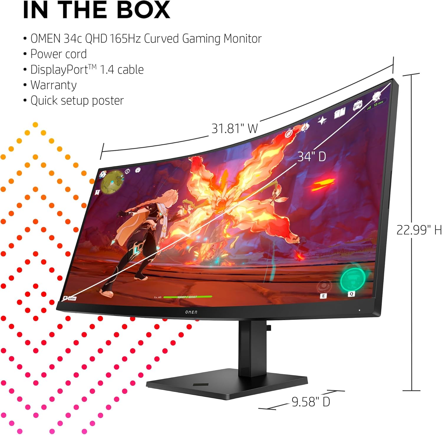 HP OMEN 34c QHD 165Hz Curved Gaming Monitor, WQHD Display (3440 x 1440), VA Panel, 99% sRGB, 90% DCI-P3, 21:9, AMD FreeSync Premium Technology, 34c (2023),Black