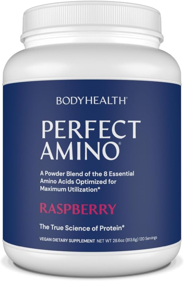 BodyHealth PerfectAmino Powder - BCAA and EAA Powder for Pre and Post Workout - Amino Acid Energy Drink Powder for Men and Women to Support Lean Muscle and Recovery - Raspberry - 120 Servings