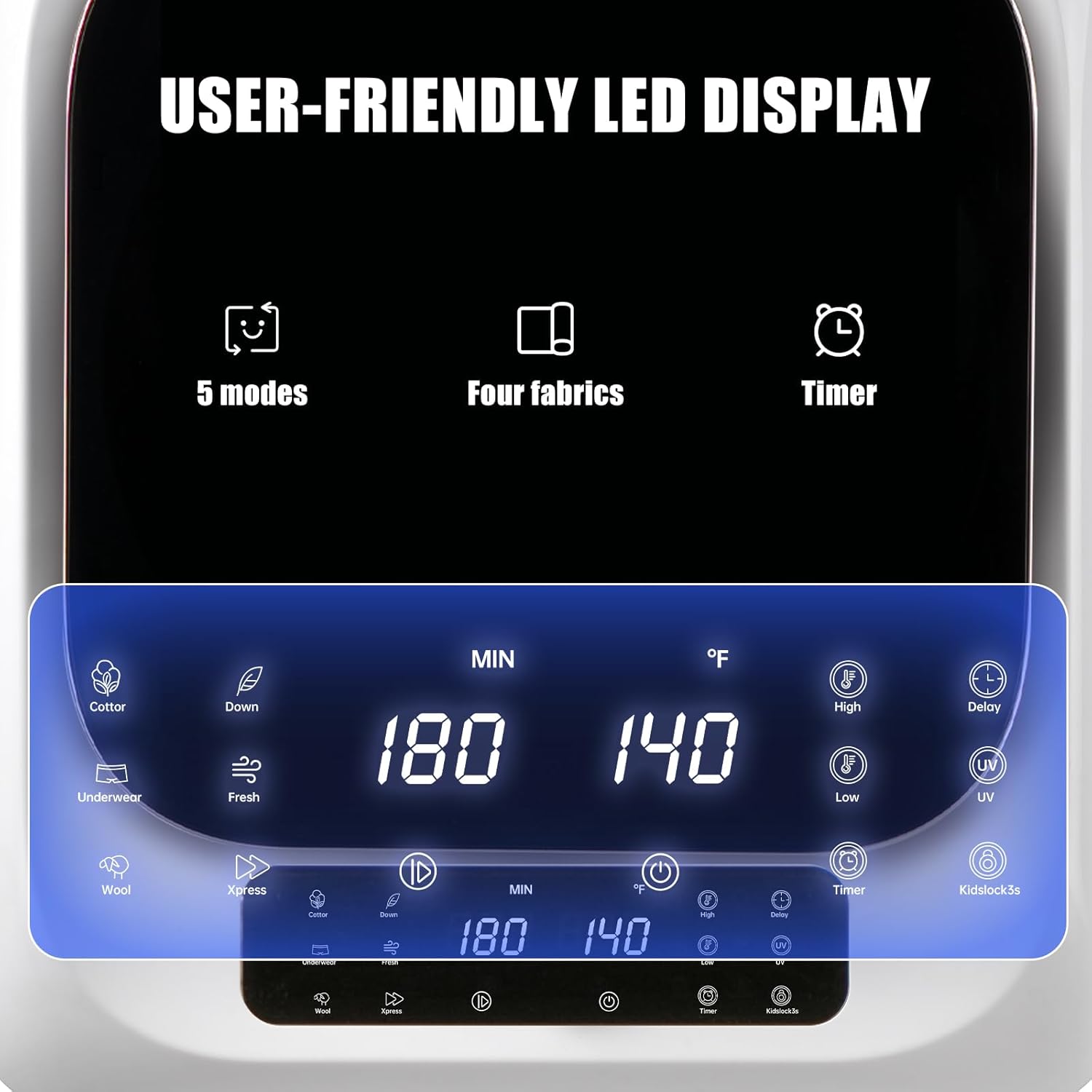 Portable Dryer with LCD Control Panel, 1.5 cu.ft Mini Clothes Dryer Machine with Stainless Steel Tub, 5 Modes, 850W 10 lbs Front Load Small Electric Dryer for Apartment, Laundry, RVs, White