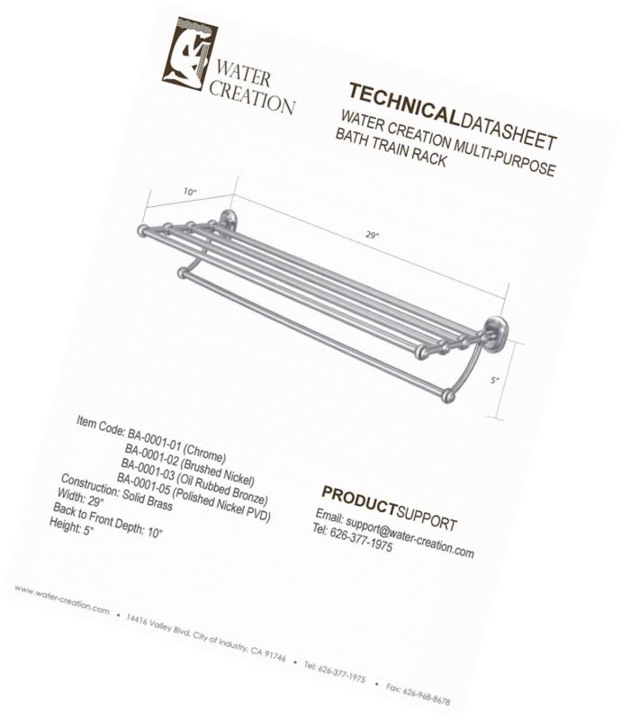 Water Creation BA-0001-05 Polished Nickel Multi Purpose Bath Train Rack for Classic Bathroom