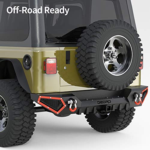 OEDRO Front Bumper Compatible for 87-06 Jeep Wrangler TJ & YJ & LJ Rock Crawler Bumper with Winch Plate Mounting & 4X LED Lights & 2X D-Rings Off Road