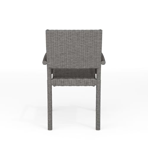 Martha Stewart Bedford Indoor-Outdoor Stackable Patio Armchairs with Rattan Wicker Finish in Brown, Set of 2