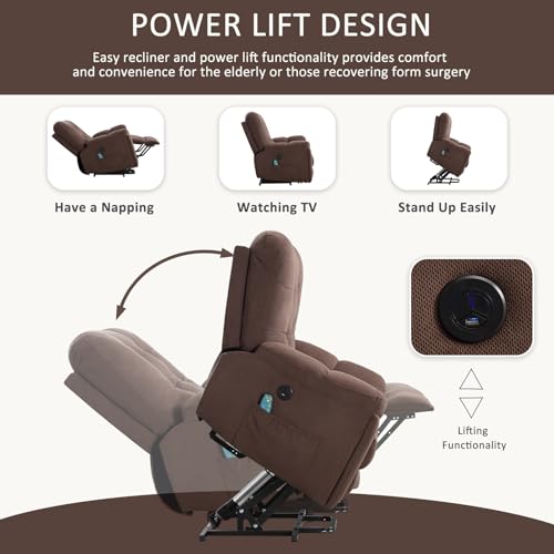 Power Lift Chair with Vibration Massage Electric Recliner Chairs with USB Charge Port and 2 Hidden Cup Holders