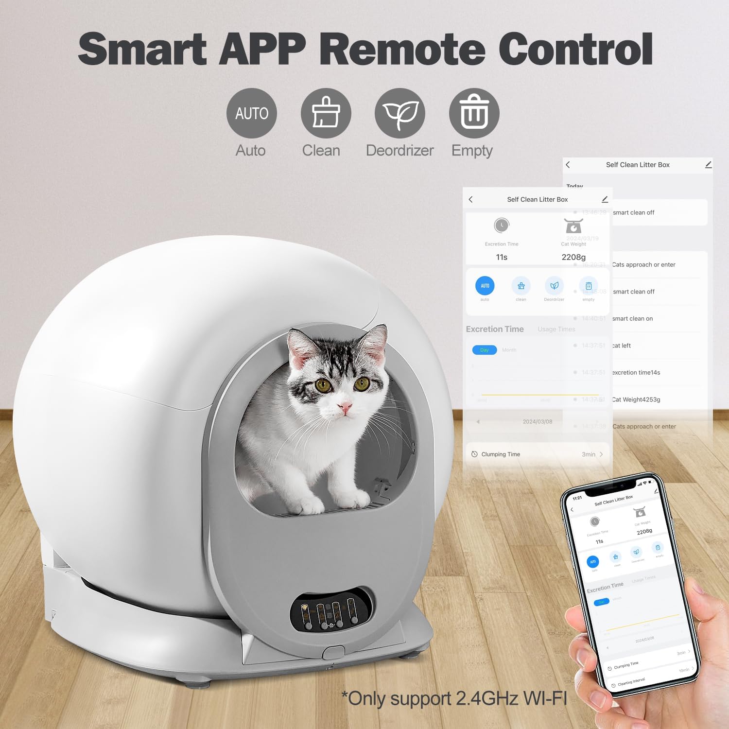 Self Cleaning Cat Litter Box, Scoop Free Automatic Cat Litter Box Extra Large Litter Box for Multiple Cats, Odor Removal Anti Pinch Kitty Litter Box, APP Control