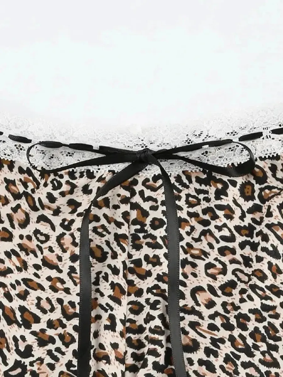 'Adriana' Y2k Cheetah Ribbon Lace Tight Shorts