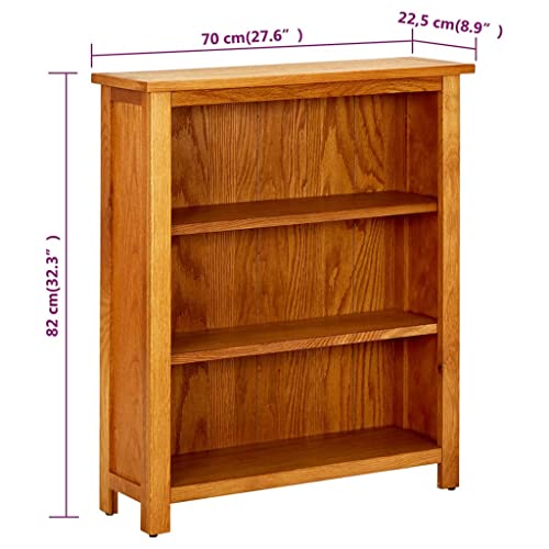 3-Tier Bookcase Solid Oak Wood, Wooden Bookshelf cabinets Display Shelves Organizer for Books, Magazines, documents, CDs, Records, collectables Home Office, 27.6"x8.9"x32.3"