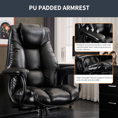 Office Chair Big and Tall, High Back Home Office Chair 400 lbs, Executive Chair, Desk Chair, Ergonomic Office Chair with Padded Armrest, Swivel Computer Chair PU Leather (Dark Brown)