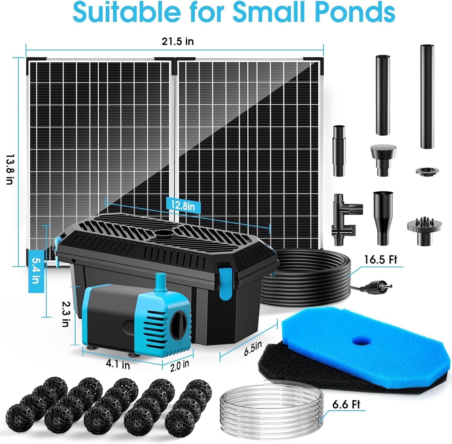 POPOSOAP 40W Solar Fountain Pump with Pond Filter, Solar Pond Pump 320GPH Adjustable Flow, Pond Filters for Outdoor Ponds Pool Waterfall Koi Pond Water Features