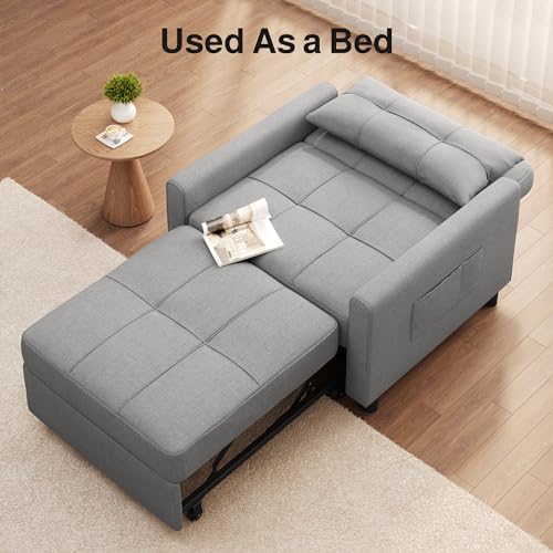 Sleeper Chair, Pull Out Sofa Bed, 3-in-1 Convertible Chair Bed, with Adjustable Backrest and Storage Pocket, for Living Room Apartment,Pink