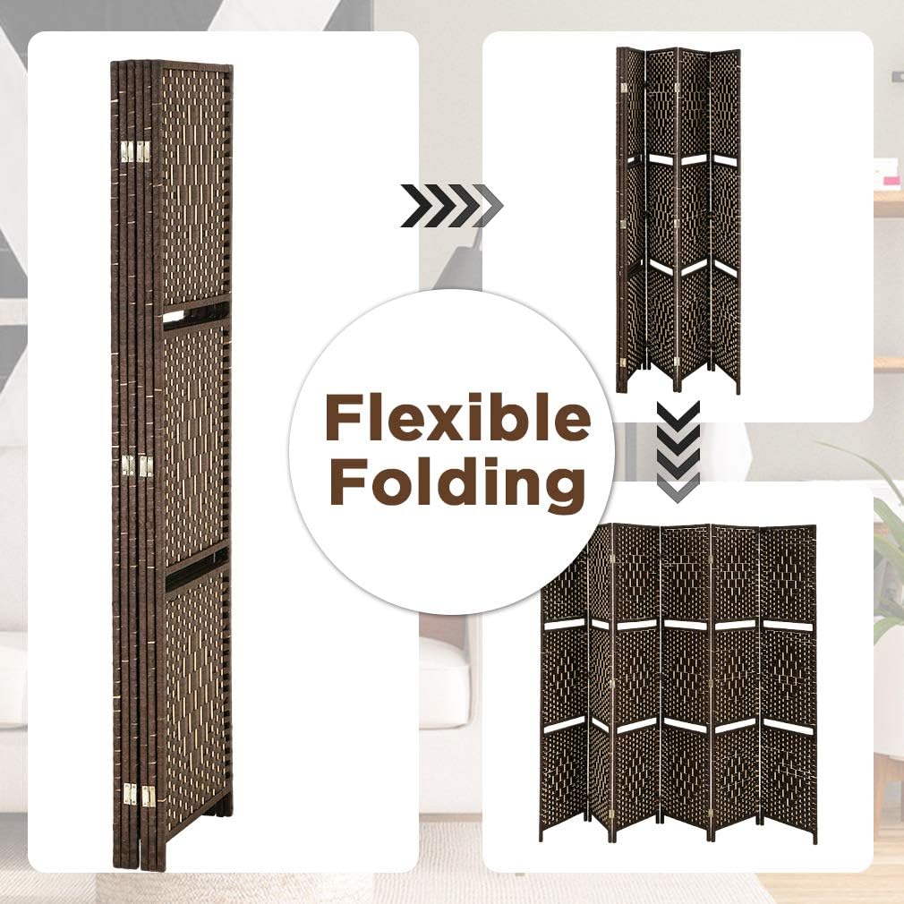6Ft Tall Wooden Folding Privacy Screen 6 Panel Room Divider with Shelves Portable Partition Divider Wall Freestanding Privacy Panel for Home Office Privacy Protection, Brown