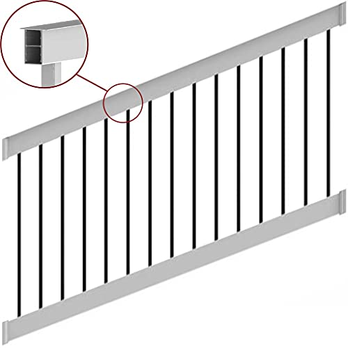 Deck Top Vinyl Stair Rail Kit White with Round Aluminum Balusters (6 ft. x 36 in.)