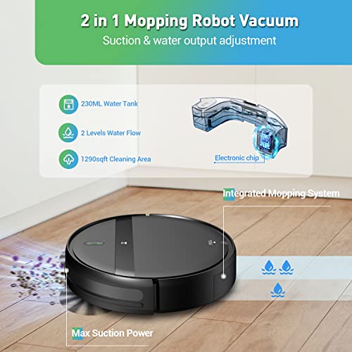 Robot Vacuum and Mop Combo 2300Pa for Pet Hair | Robotic Vacuum Cleaner with WiFi/Alexa/App | Auto Recharge & Tangle-Free | Ultra-Slim Quiet 2.8" for Hard Floors, Low-Pile Rugs