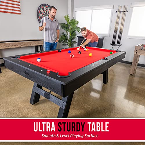 GoSports 7 ft Pool Table with Wood Finish - Modern Billiards Table with 2 Cue Sticks, Balls, Rack, Felt Brush and Chalk - Choose Your Style
