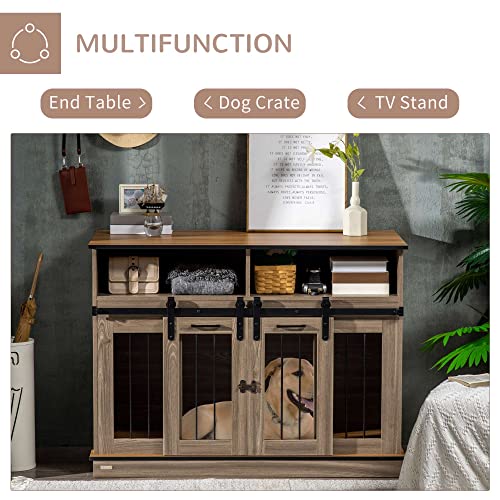 PawHut Dog Crate Furniture for Large Dogs or Double Dog Kennel for Small Dogs with Shelves, Sliding Doors, 47" x 23.5" x 35", White