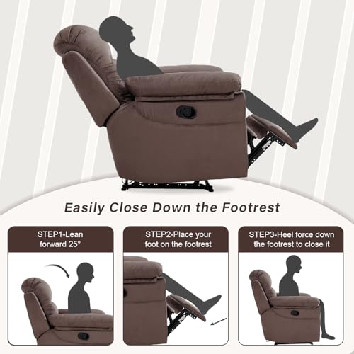 Manual Recliner Chair, Breathable Fabric Cloth Recliners with Padded Backrest and Armrests, Single Overstuffed Reclining Sofa for Living Room Bedroom