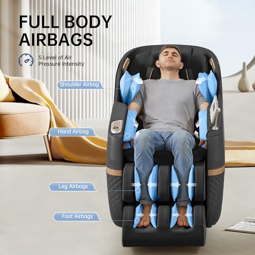 Real Relax Massage Chair, Shiatsu Massage Recliner Chair with Heat Body Scan Bluetooth Foot Roller, F7 Black