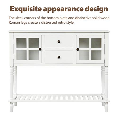 Buffet Sideboard Console Table with 2 Storage Drawers, 2 Cabinets & 1 Bottom Shelf, Storage Cabinet with Glass Doors for Kitchen Entryway Living Room Dining Room (Antique Navy)