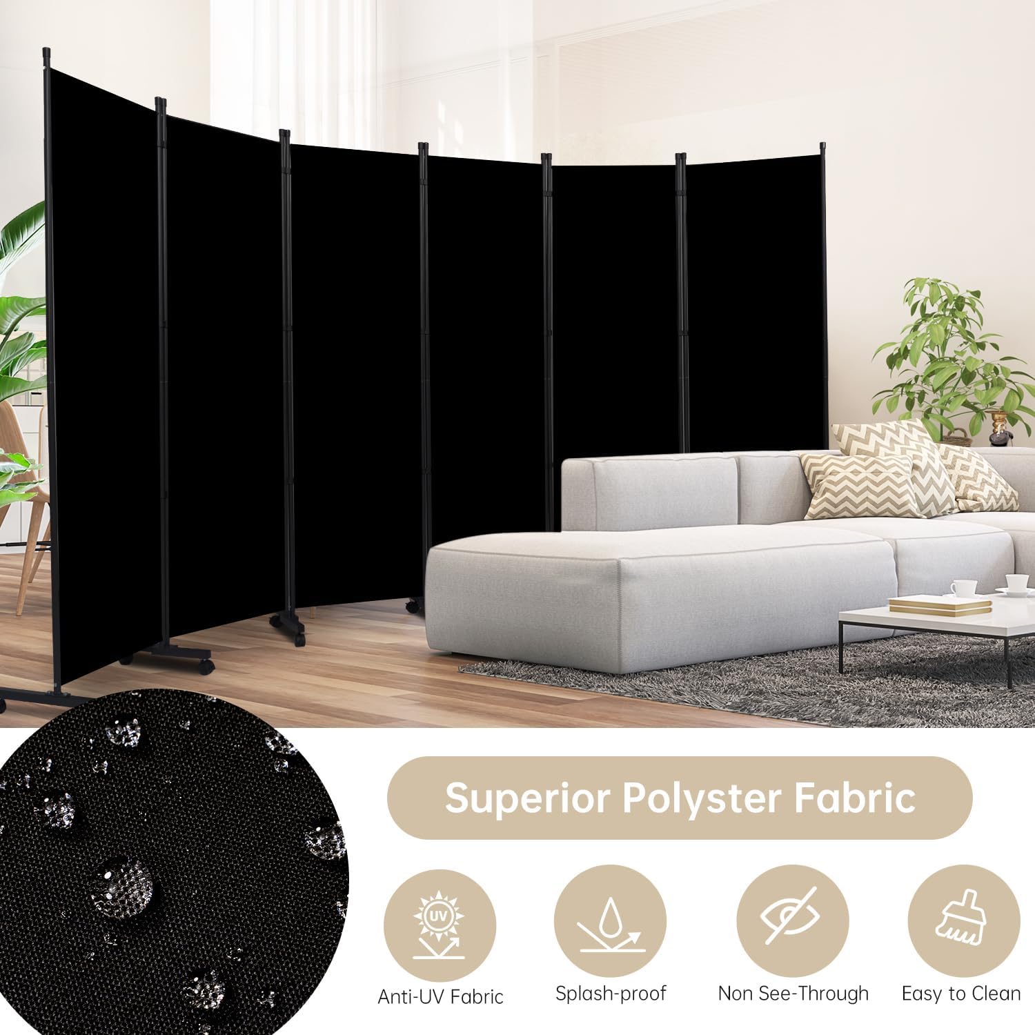 Room Divider 6 Panel Room Dividers/Wheels, Fabric Room Divider Panel for Office Room Partitions and Dividers, Portable Partition Wall Divider for Room Separation, Flexible Privacy Screen Indoor
