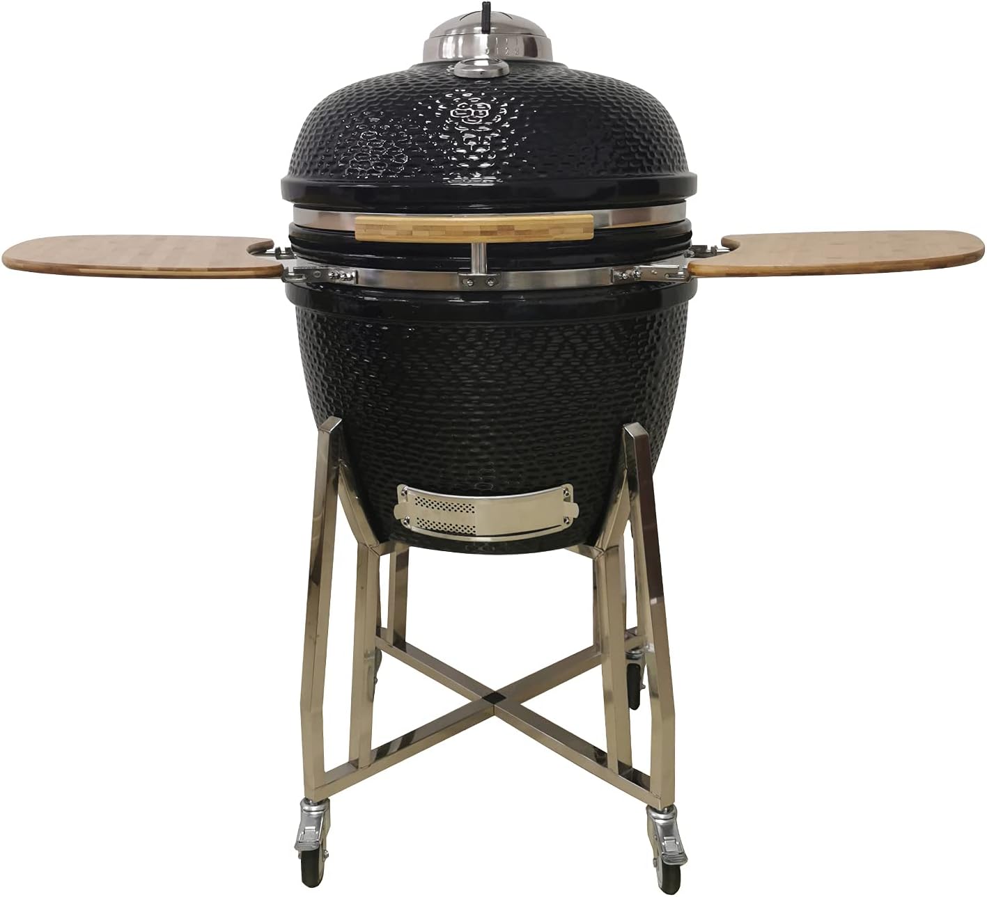 Lifesmart 15 Kamado, 6-In-1 Kamado Grill with Stainless Steel Cart, Includes Free Electric Starter, Grill Cover, Pizza Stone, Built-in Thermometer
