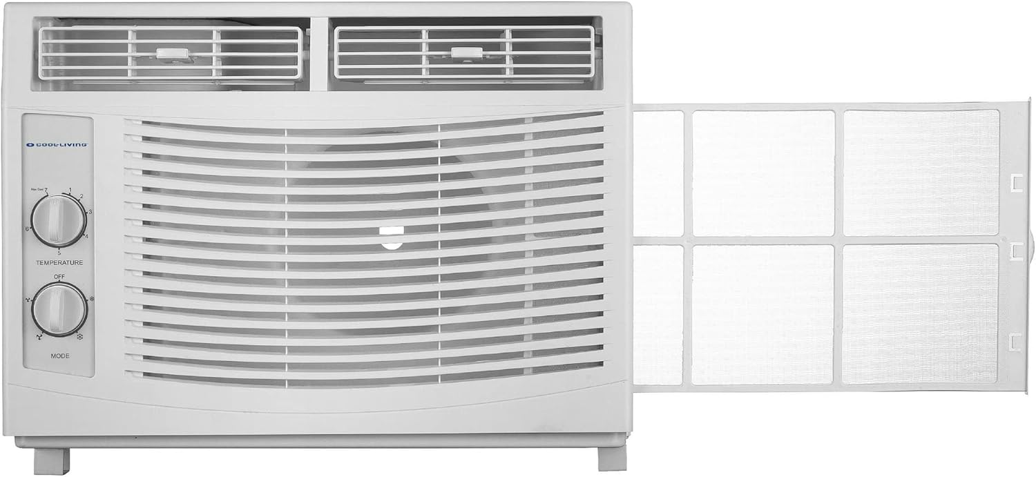 5,000 BTU 115-Volt Manual Control Window Air Conditioner - Cools up to 150 Sq Ft - Mechanical Controls - Reusable Filter - White - 2 Cooling Speeds