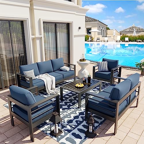UDPATIO 8 Piece Aluminum Patio Furniture Set, Oversized Modern Outdoor Furniture Set with Olefin Fabric Cushion for Patio Deck Backyard, Dark Grey(with Waterproof Covers)