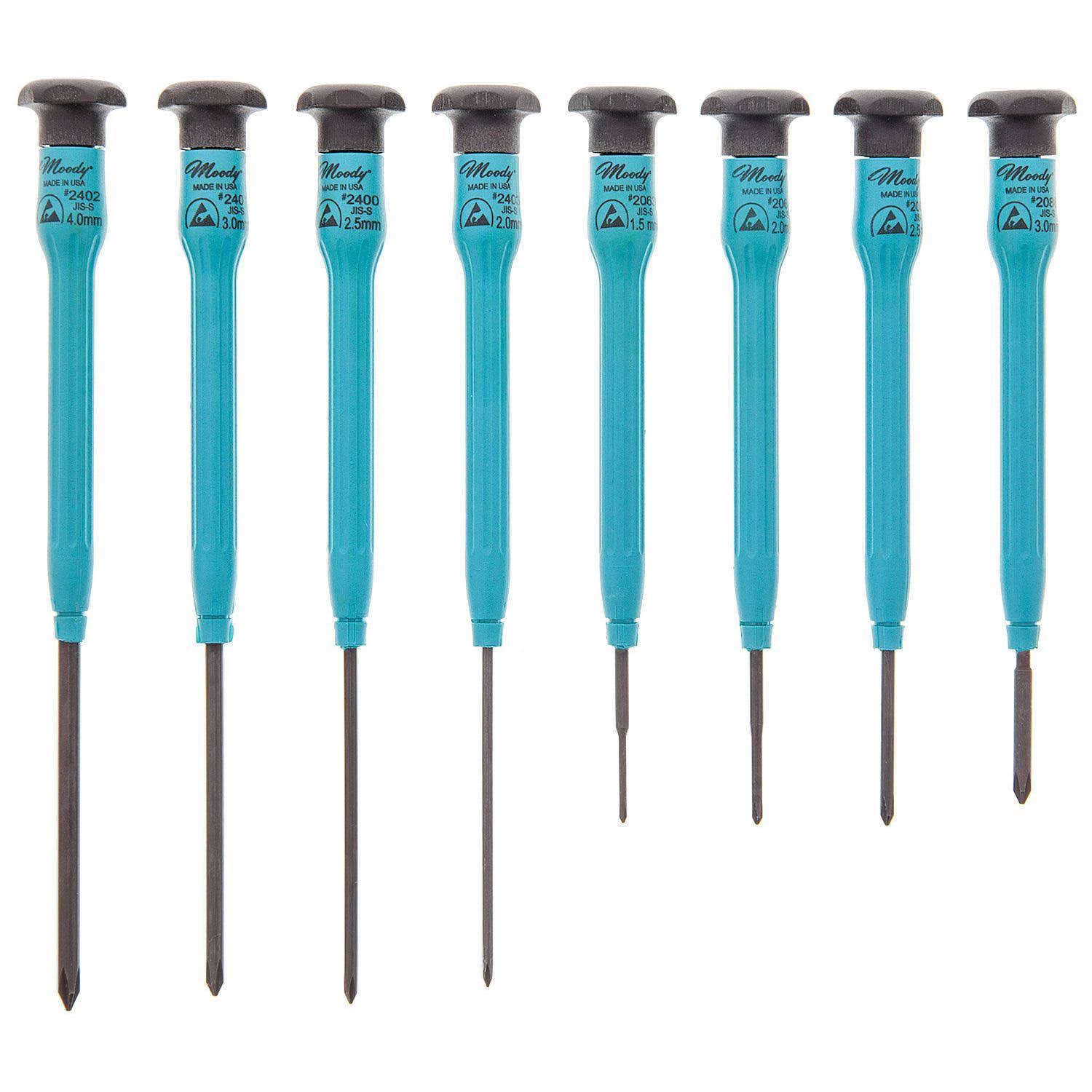 Moody Tools - 8 pc. JIS-Type S Screwdriver Set, w/ Fixed ESD-Safe Handles - 58-0610