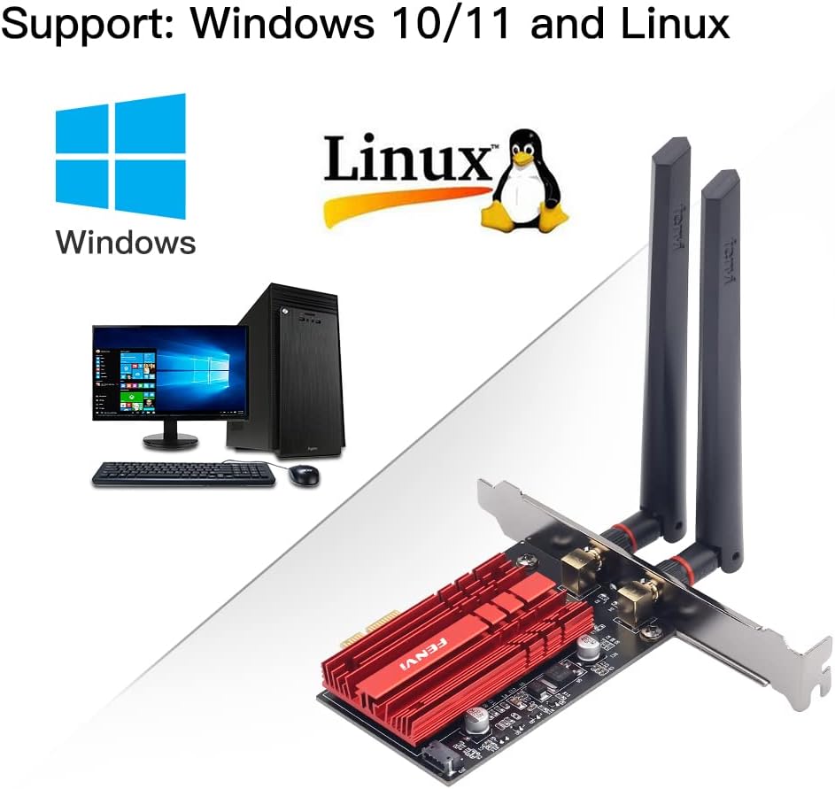 WiFi 6E AX210 PCI-E WiFi Card BT5.2 160MHz Tri-Band Expands WiFi into 6GHz/5GHz/2.4GHz 5400Mbps Gigabit AX210ngw Desktop PC PCIe Wireless Network Adapter WiFi 6E 802.11ac ax MU-MIMO for Windows 11/10 Pack of 2