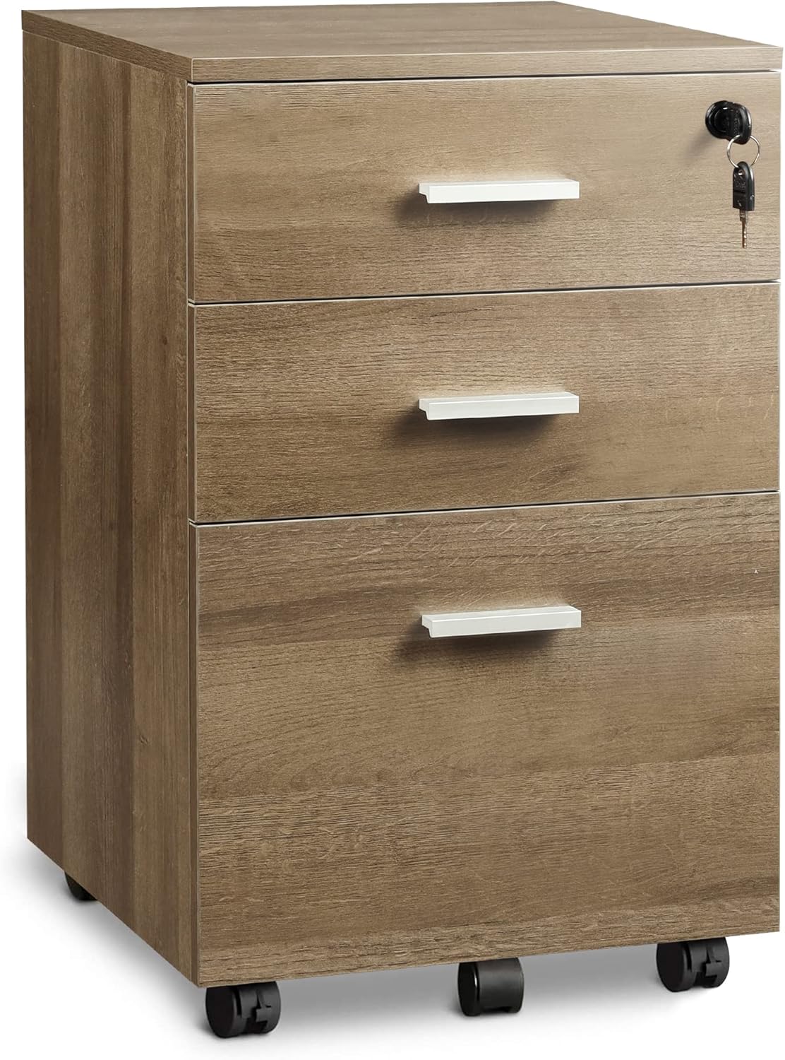 DEVAISE Mobile File Cabinet with Interlock System, 3-Drawer Wood Office Cabinet, Fully Assembled, Gray Oak