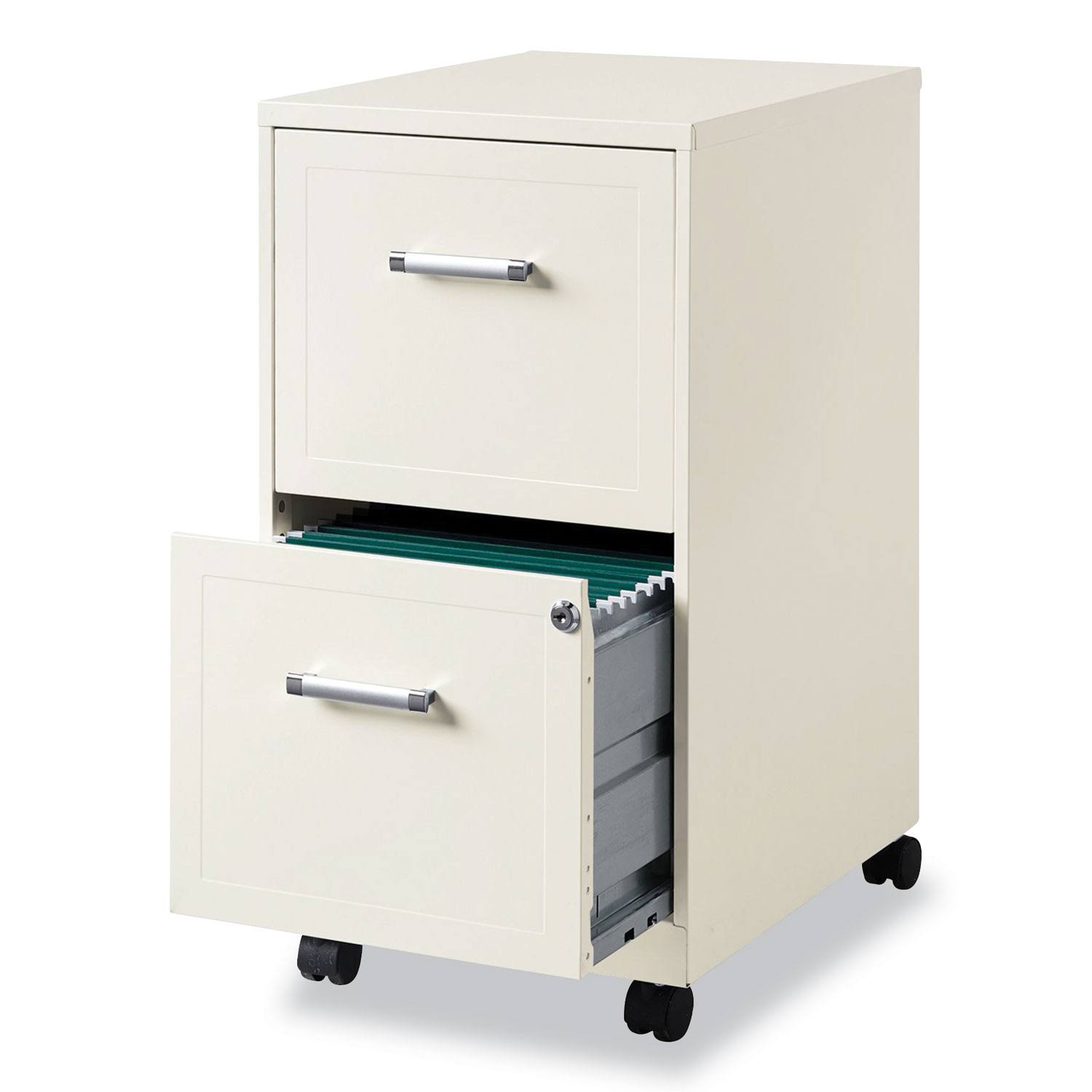 Hirsh Industries Two-Drawer Vertical Mobile File Cabinet, 14.25W x 18d x 26.5H, Pearl White