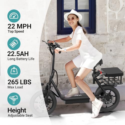 NAVIC Electric Scooter Adults,Max 19/22/27/49 Miles Ranges,Top Speed 19/22 mph,350/750W Peak Motor, Folding E-Scooter with Dual Braking Dual Suspension