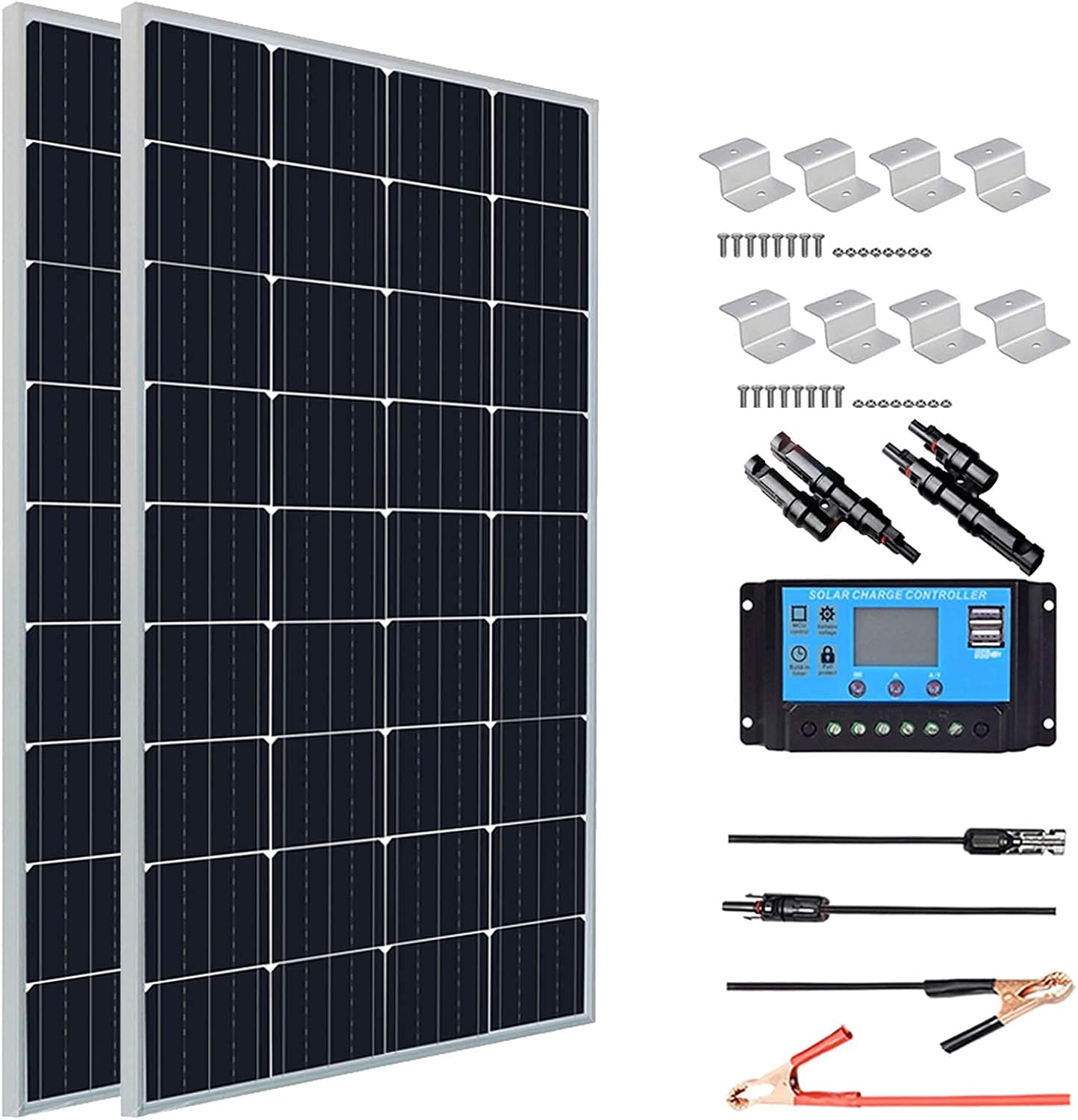 XINPUGUANG Solar Panel 300 Watt 12V Monocrystalline Solar Kit , 150W Solar Panel ,30A Charge Controller,Extension Cable,Mounting Brackets Off Grid for RV,Boat,Camper, Home (300W Solar Panel Kit)