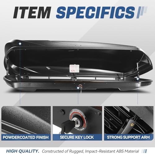 Auto Dynasty Hard Shell Roof Top Mount Car Storage Travel Luggage Box Cargo Carrier, 53 (L) x 34 (W) x 15 (H) Inches, Capacity 110 Pounds, 11 Cubic Feet (Tool-Free Install), Glossy Black Finish
