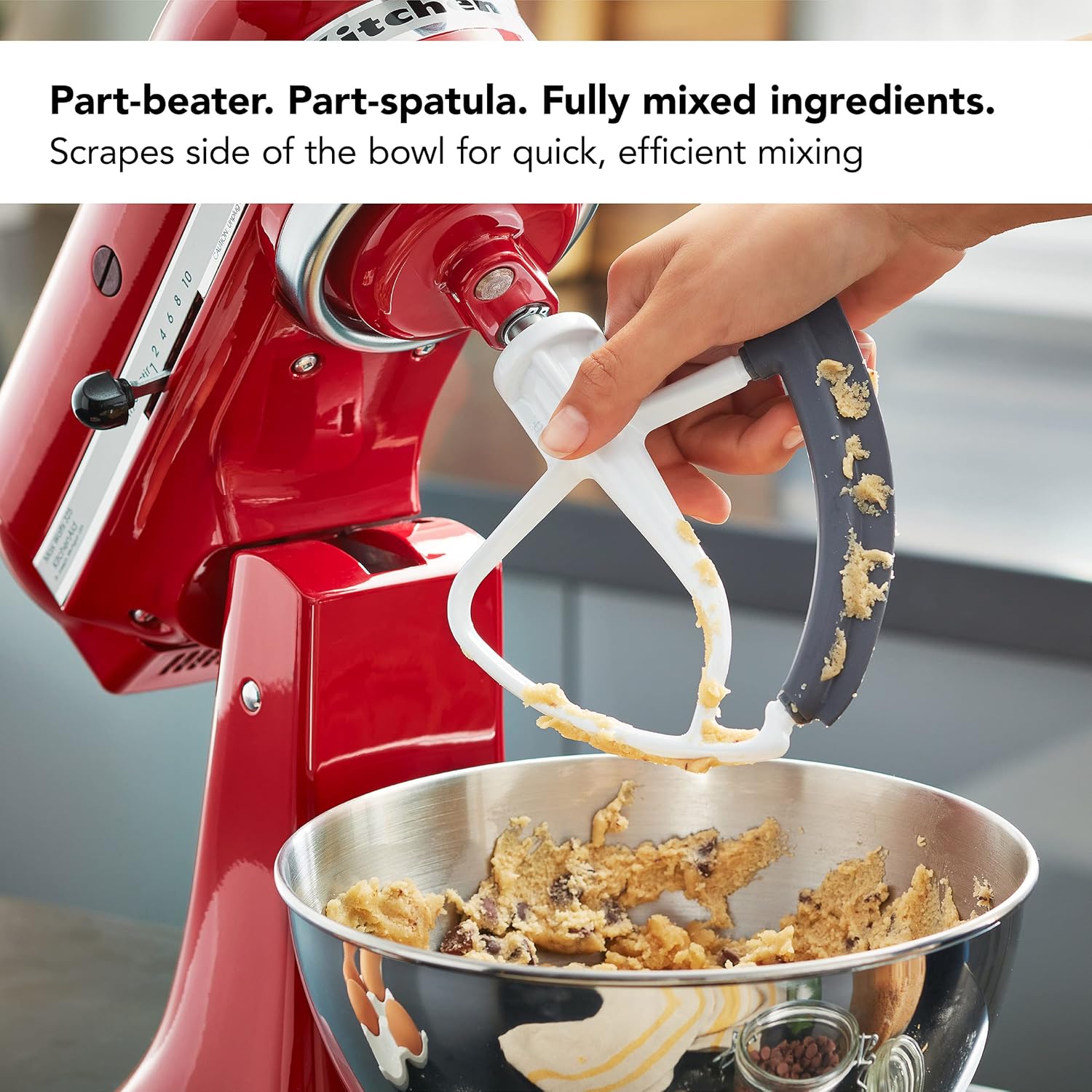 KitchenAid KSM150PSCU Artisan Series 5-Qt. Stand Mixer with Pouring Shield - Contour Silver and KitchenAid KFE5T Flex Edge Beater for Tilt-Head Stand Mixers Bundle