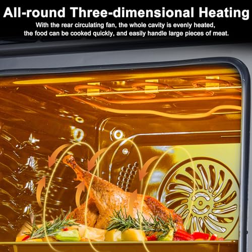 Asypets Single Wall Oven 24" Built-In Electric Ovens, 70L, 3000W, 8 Baking Modes, With Air Frying Function, 3D Surround Heating With Double-Layered Glass Door, Touch Control With Colour Led Screen