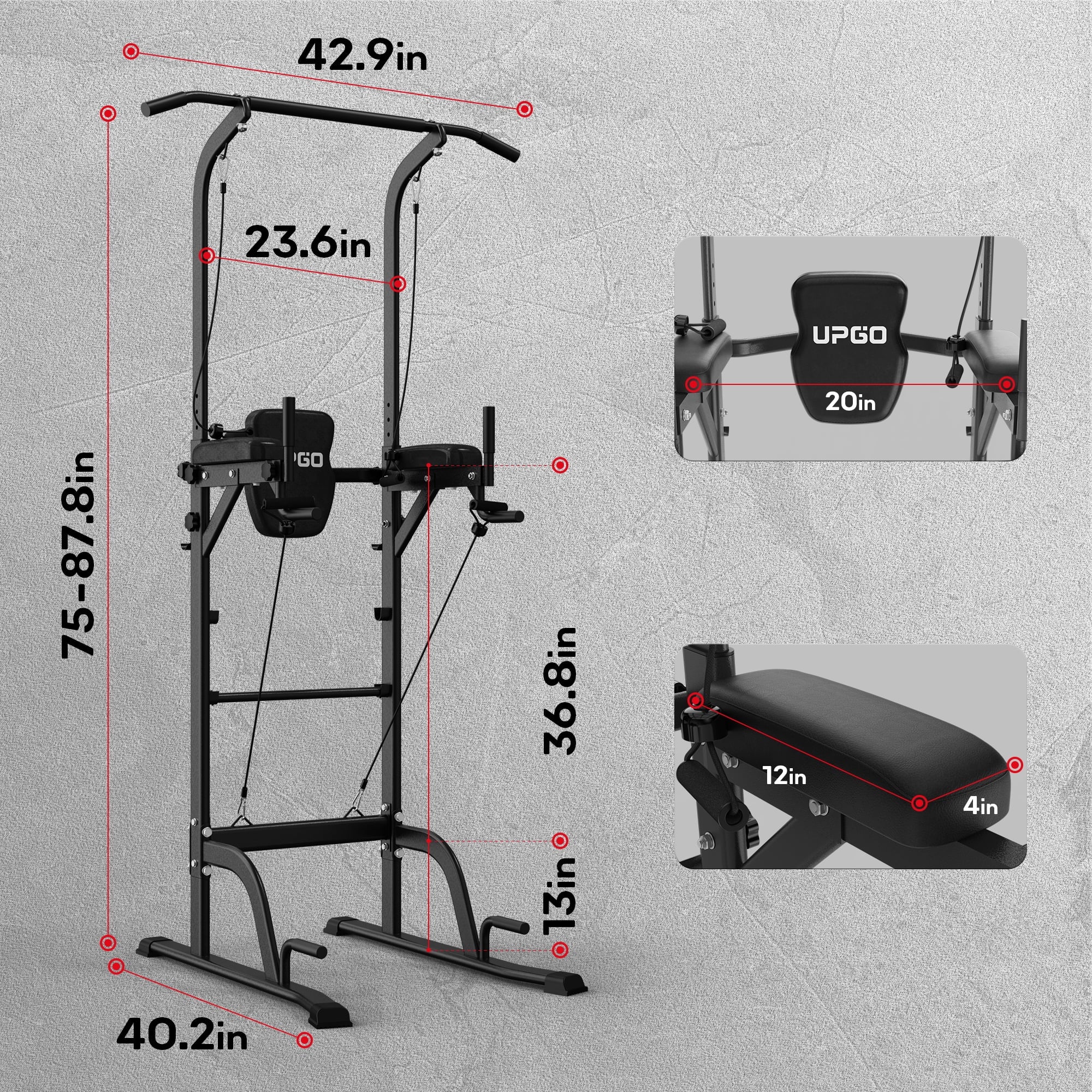 UPGO Adjustable Power Tower 400lbs Max Weight Dip Station Pull up Bar Power Rack Push up Resistance Band for Home Gym Strength Training Workout Equipment