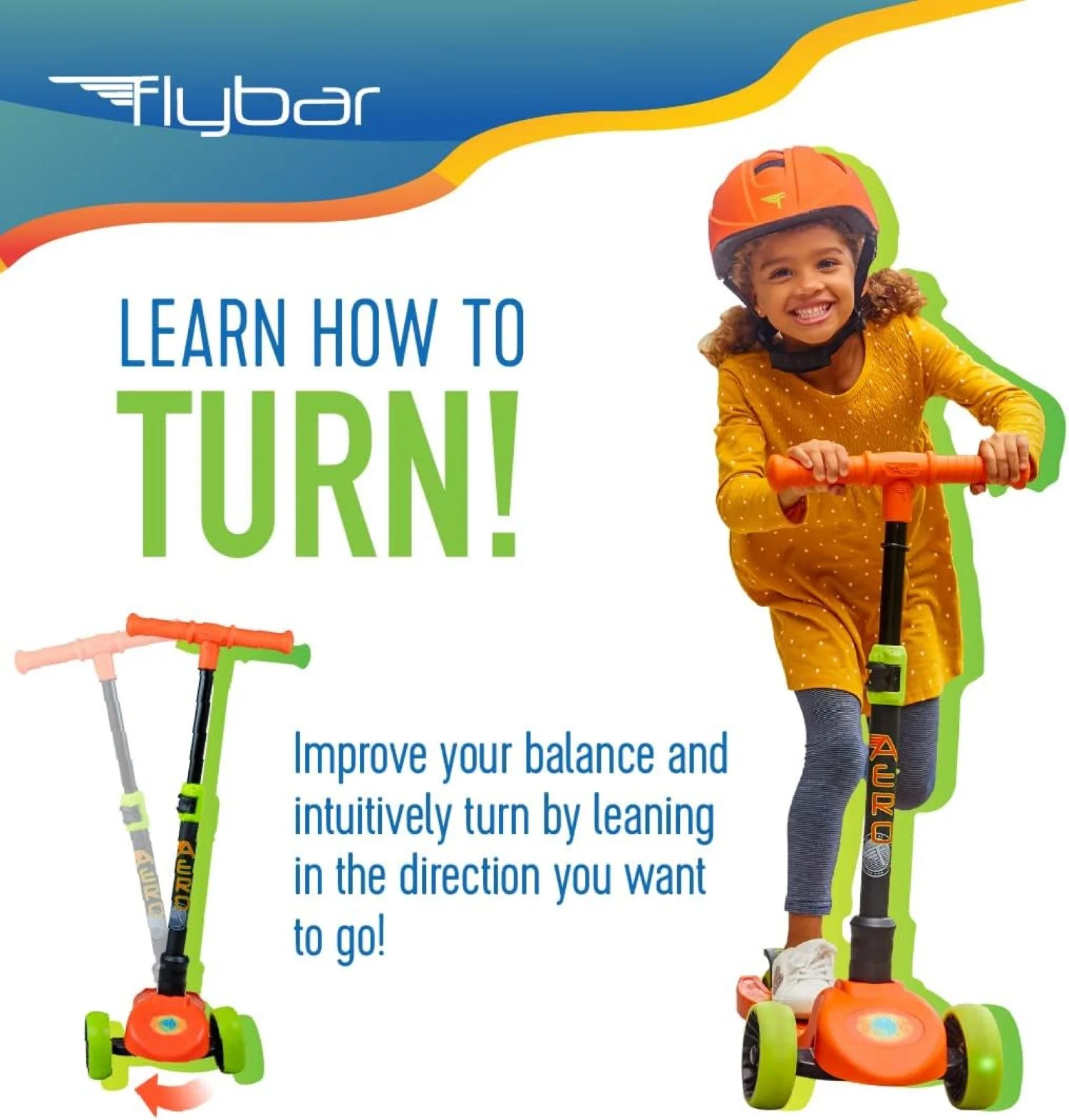 Flybar - Aero 3 LED wheel kick scooter - Orange Flame