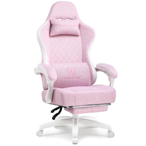 GTPLAYER Office Chair, Gaming Computer Desk Fabric Chair with Footrest, High Back Ergonomic Office Chair with Pocket Spring Lumbar Support and Linkage Armrests Adjustable Height Swivel for Home Task