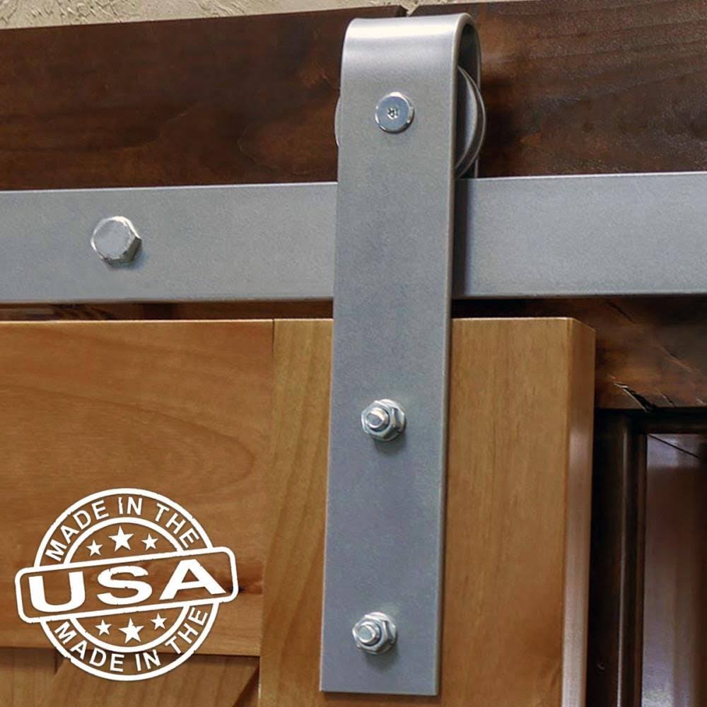 Goldberg Brothers Premium Wagon Wheel Strap Barn Door Hardware Set w/ 5& 4 inch Track for 1 3/8 inch Doors, Silver Metallic, Siz