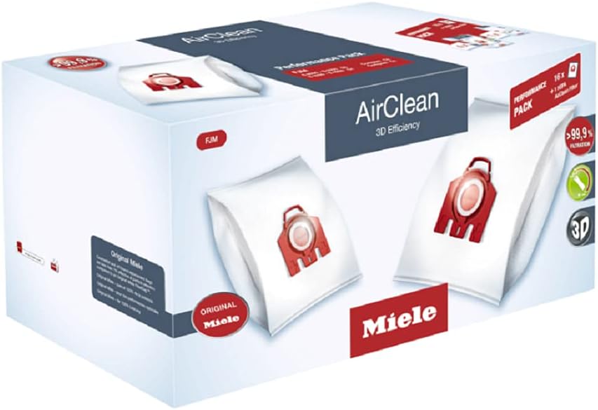 Miele Original Performance Pack AirClean 3D FJM Vacuum Cleaner Bags, 16 x Bags, 1 x HEPA Filter