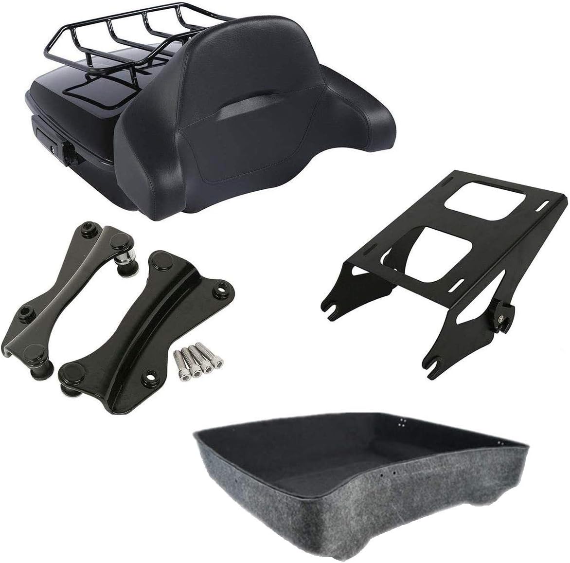 TCMT 10.7" Tour Pack Trunk W/Backrest Pad Mounting Rack For Harley Road King Glide 2014-2022