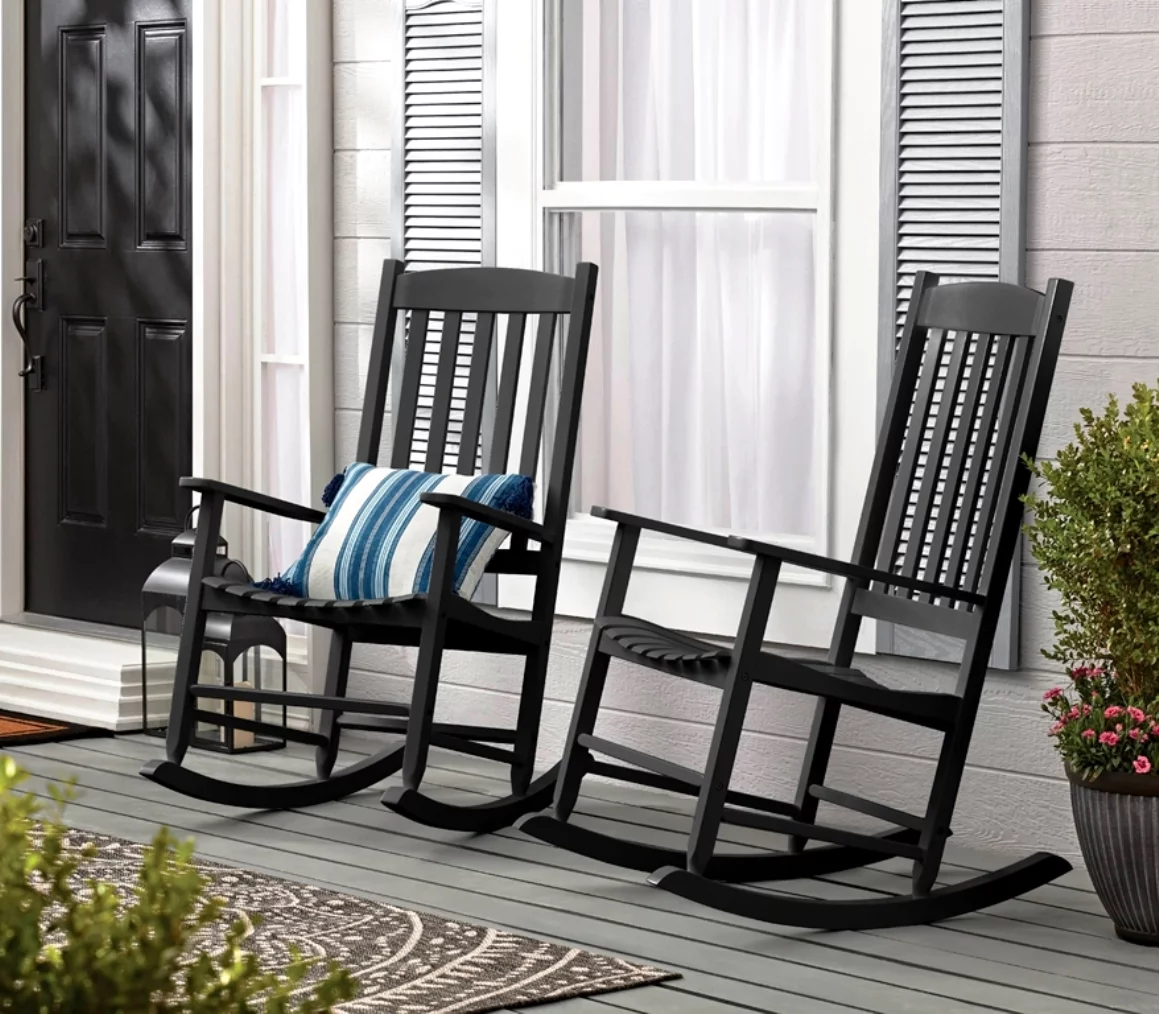 Mainstays Outdoor Wood Porch Rocking Chair, White Color, Weather Resistant Finish