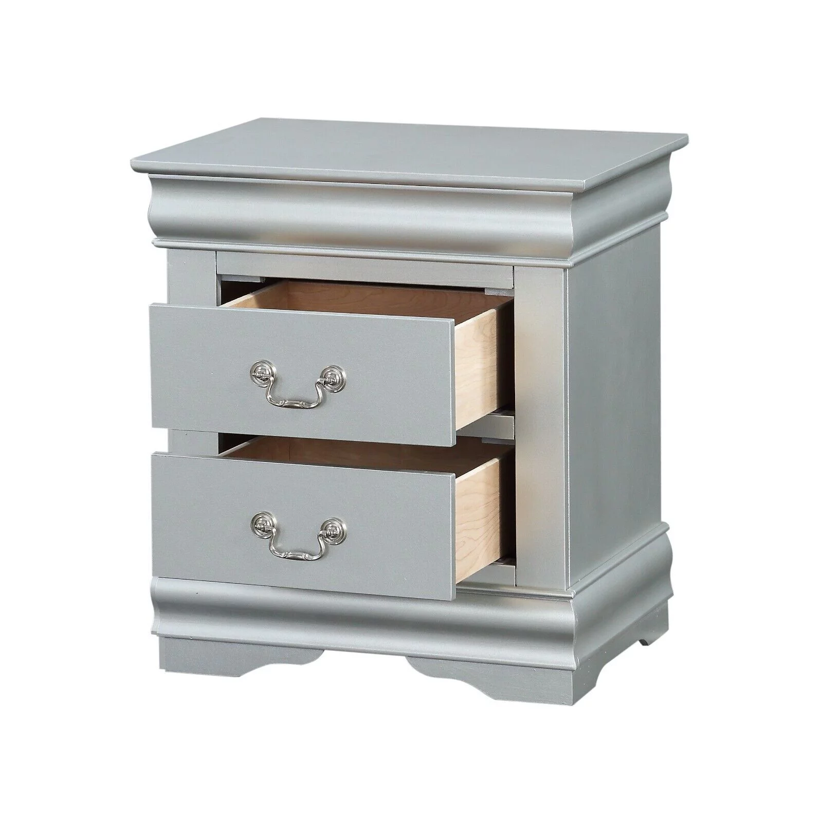 Louis Phillippe Style Transitional Bedroom 5pc Set Twin Bed Dresser Chest Nightstand Mirror Platinum Finish Furniture