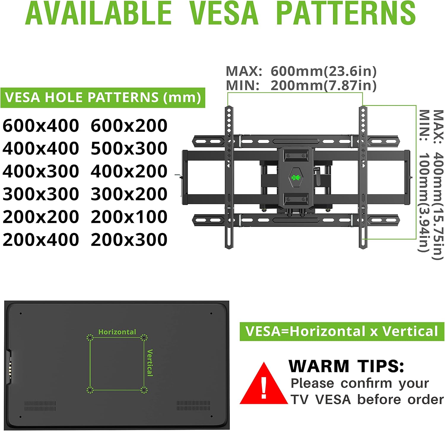 USX MOUNT Full Motion TV Mount for 42"-80" TVS, Fits 16" 18" or 24" Studs , TV Wall Mount Bracket Tilt Swivel Extension TV Mounts with Dual Articulating Arms Max VESA 600x400mm, Weight Capacity 110lbs Pack of 2